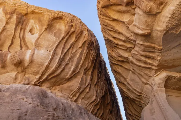 Framed Print : Saudi Arabia, Medina, Al-Ula, Hegra. Desert rock formations at the Hegra Archaeological Area