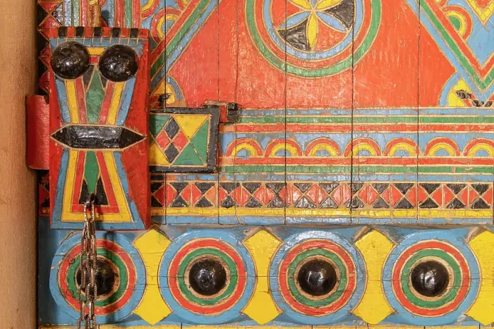 Framed Print : Saudi Arabia, Riyadh. Colorfully painted door in Najd Village. (Editorial Use Only) Framed Print : Saudi Arabia, Riyadh. Colorfully painted door in Najd Village. (Editorial Use Only)
