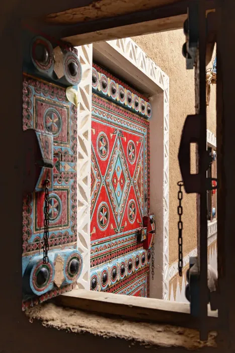 Framed Print : Saudi Arabia, Riyadh. Colorfully painted window in Najd Village. (Editorial Use Only) Framed Print : Saudi Arabia, Riyadh. Colorfully painted window in Najd Village. (Editorial Use Only)