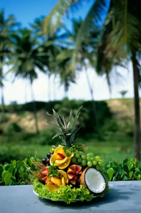 Framed Print : Sauipe, Brazil. Display of fresh fruits; pineapple, papaya, orange, guava, grapes, cocnut Framed Print : Sauipe, Brazil. Display of fresh fruits; pineapple, papaya, orange, guava, grapes, cocnut