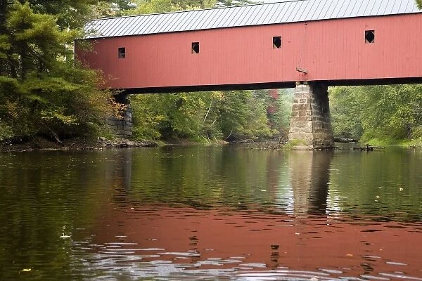 Sawyers Crossing Covered Bridge spans the Ashuelot River in Keene, New Hampshire