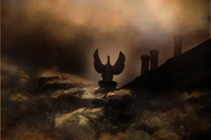 Framed Print : Scary gargoyle sits on the roof of Westport House in County Mayo, Ireland. Photo illustration