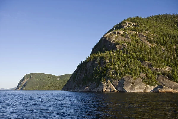 A scene from the water in the Saguenay Fjord. Parc du Saguenay, Quebec, Canada