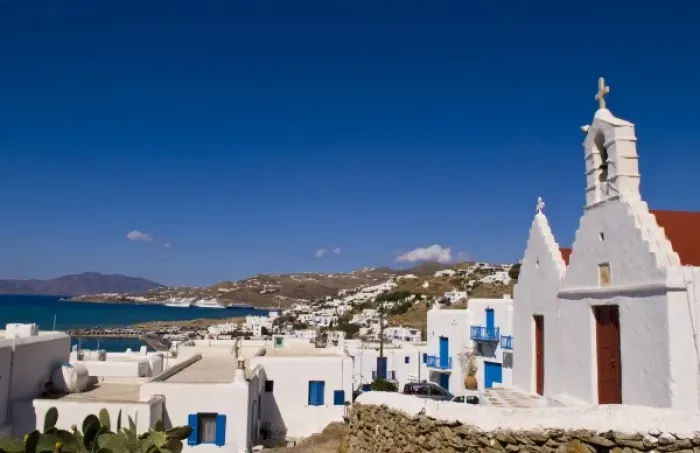 Framed Print : Scene of whitewashed homes and churches, Mykonos, Greece Framed Print : Scene of whitewashed homes and churches, Mykonos, Greece