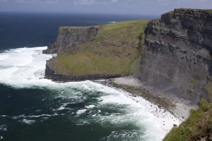 Framed Print : Scenic Cliffs of Moher and beach with the Atlantic Ocean and choppy waves