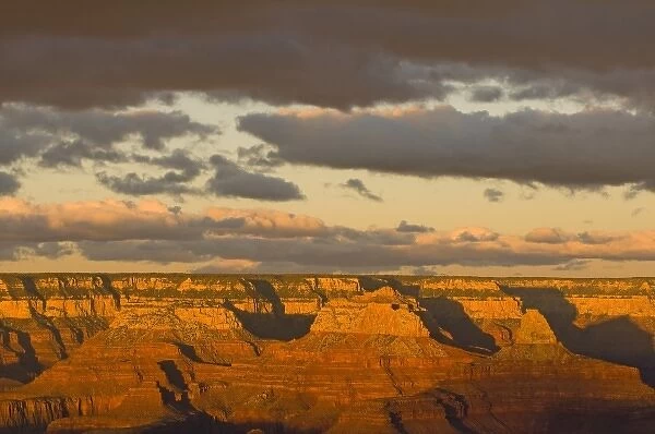 Scenic landscape of the south rim of the Grand Canyon at sunset in wintertime, Grand