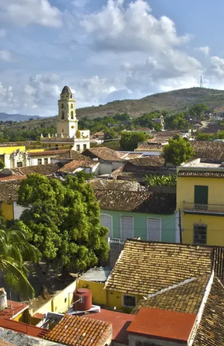 Framed Print : Scenic from above of old town of Trinidad Cuba with tile roofs and cobblestone streets