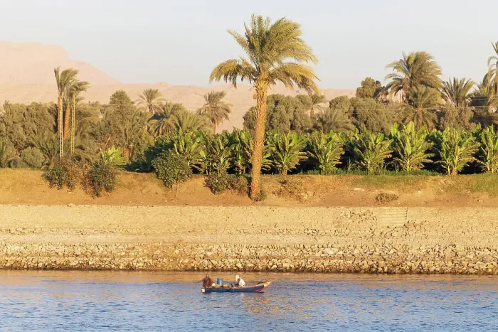 Framed Print : Scenic sailing on the Nile. Sunset at Luxor, Egypt