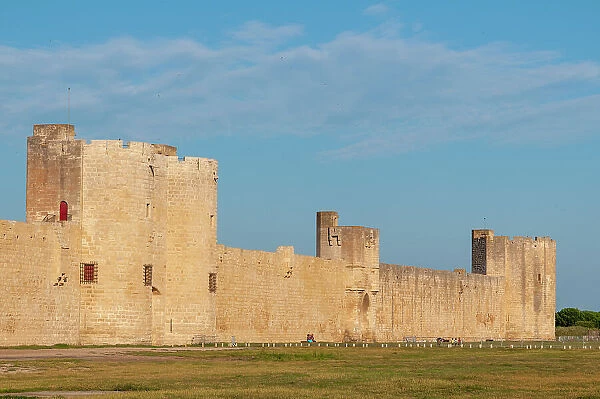 A scenic view of the Aigues Mortes city walls. Aigues Mortes, Gard, Languedoc Roussillon, France