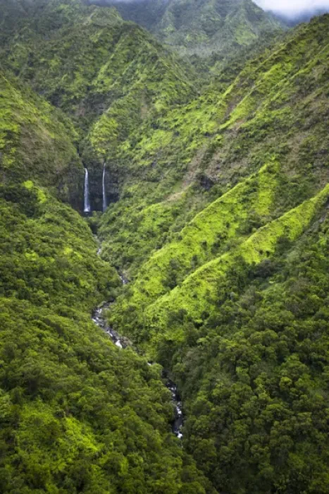 Framed Print : Scenic views of Kauais interior rain forests from above