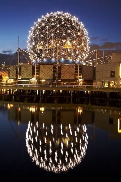 Science World reflected in False Creek, Vancouver, British Columbia, Canada