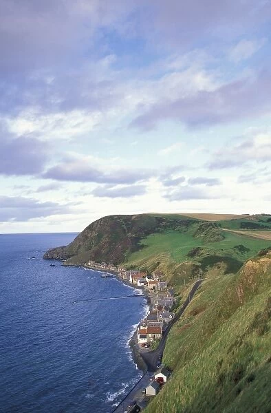 Scotland, Aberdeen. Overhead view of the cliffside village of Crovie