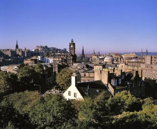 Scotland, East Lothian, Edinburgh. The Castle is seen in the distance over the rooftops