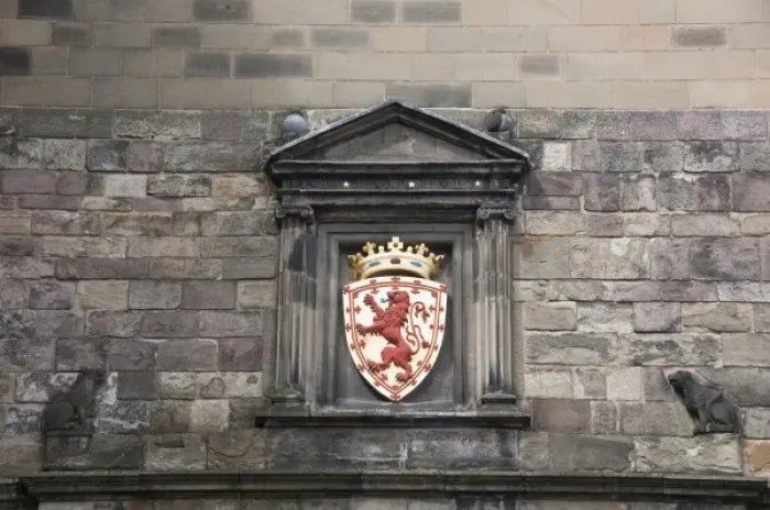 Framed Print : Scotland, Edinburgh. Historic Edinburgh Castle, castle wall detail of Royal Crest Framed Print : Scotland, Edinburgh. Historic Edinburgh Castle, castle wall detail of Royal Crest