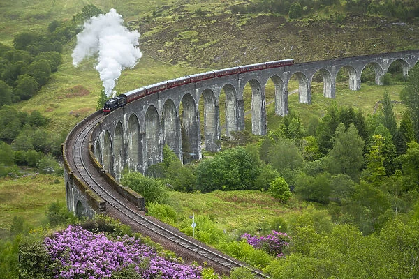Scotland. The Jacobite Train on elevated track