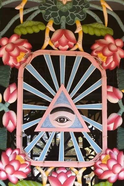 Sculpture depicting the Divine Eye inside the Tay Ninh Holy See in Tay Ninh, Vietnam