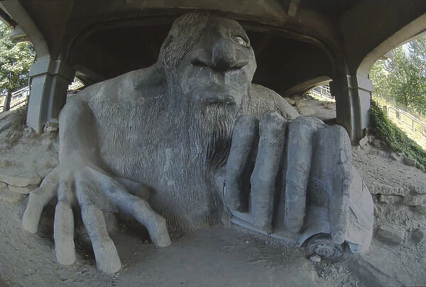 Sculpture of Fremont Troll with Volkswagen Beetle, Seattle, Washington, United States, US