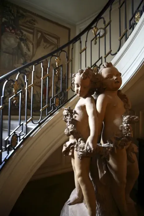 Framed Print : Sculptures display by the staircase of Musee Nissim de Camondo. Paris. France