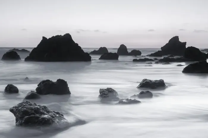 Framed Print : Sea stacks at dusk, El Matador State Beach, Malibu, California, USA