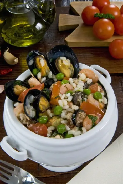 Framed Print : Seafood rice with mussels, shrimps, tomato, olives, peas, Italian cuisine, Italian food Framed Print : Seafood rice with mussels, shrimps, tomato, olives, peas, Italian cuisine, Italian food