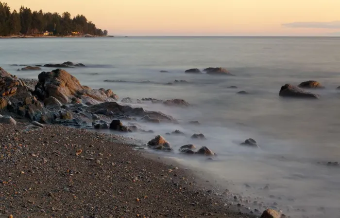 Framed Print : Seascape with long exposure at Browning Beach, Sechelt, British Columbia, Canada Framed Print : Seascape with long exposure at Browning Beach, Sechelt, British Columbia, Canada