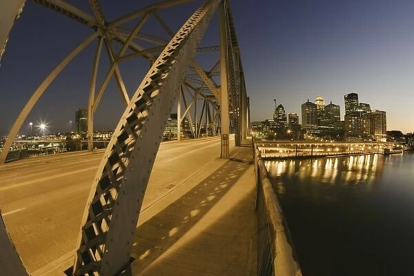 Second Street Bridge and Louisville skyline reflecting on Ohio River, Louisville, KY