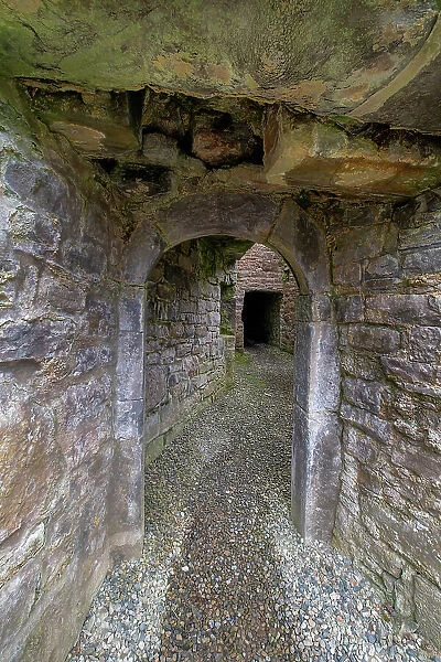 Secretive passageways, wind all through massive Moyne Abbey, County Mayo, Ireland