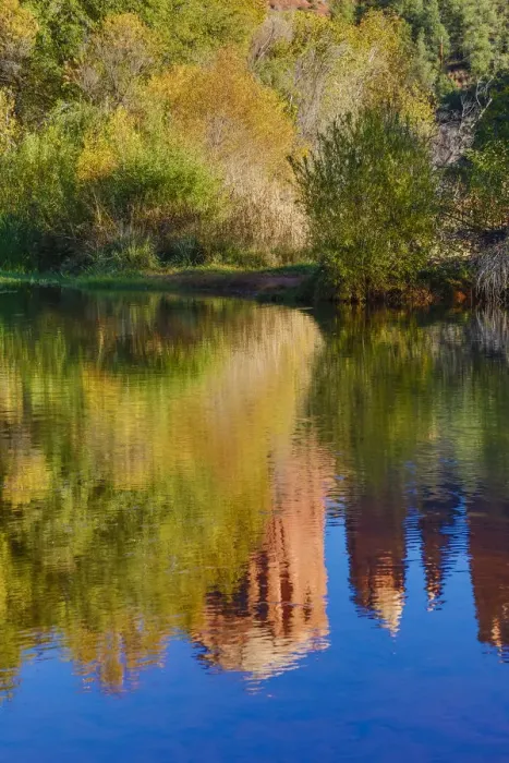Framed Print : Sedona and the Red Rock Crossing with river reflecting the red rock