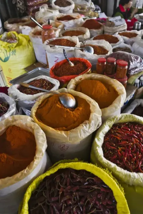 Framed Print : Selling spices at the market, Guilin, Guangxi, China