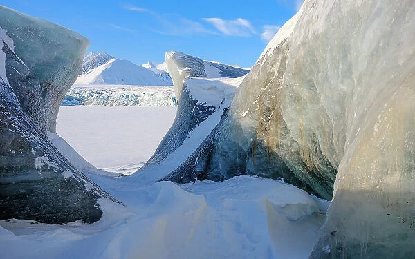 Serac, glacier Fridtjovbreen. Landscape in Van Mijenfjorden National Park, (former Nordenskiold National Park), Island of Spitsbergen