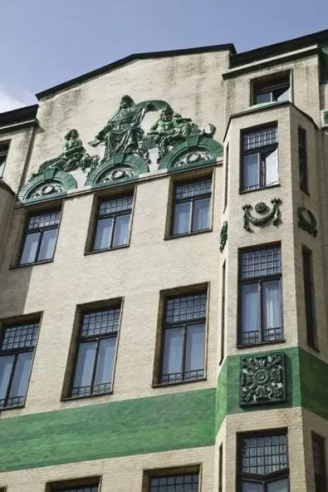 Framed Print : SERBIA, Belgrade. Building detail of the Hotel Moskva  /  Downtown Belgrade