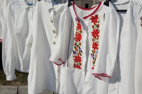 Serbia, Donji Milanovac. Traditional hand embroidered shirt