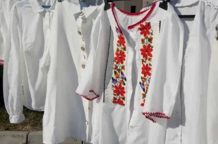 Framed Print : Serbia, Donji Milanovac. Traditional hand embroidered shirt Framed Print : Serbia, Donji Milanovac. Traditional hand embroidered shirt