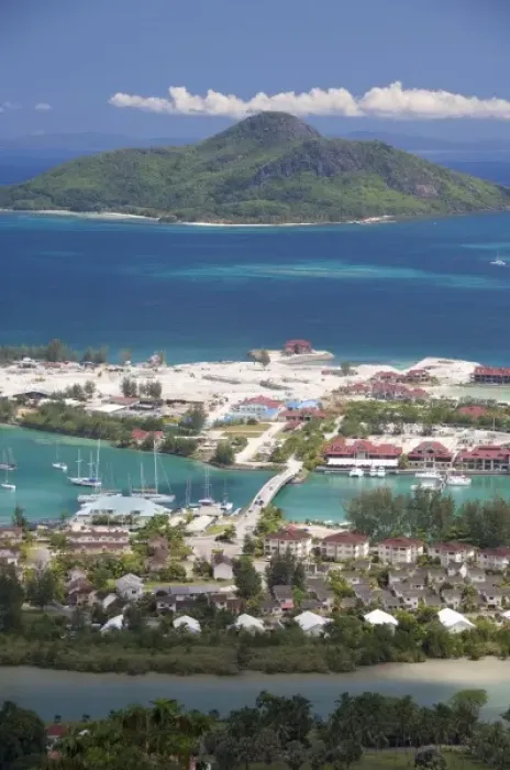Framed Print : Seychelles, Island of Mahe. Capital city of Victoria. Eden Island, manmade island resort area