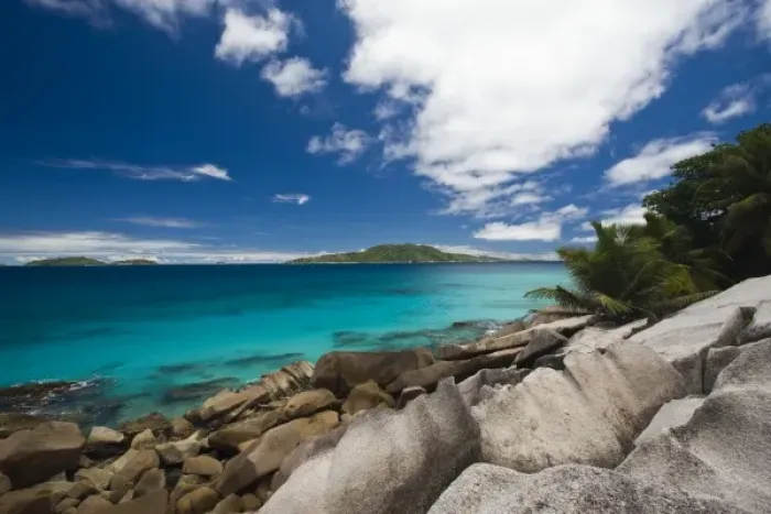 Framed Print : Seychelles, La Digue Island, Anse Patates bay