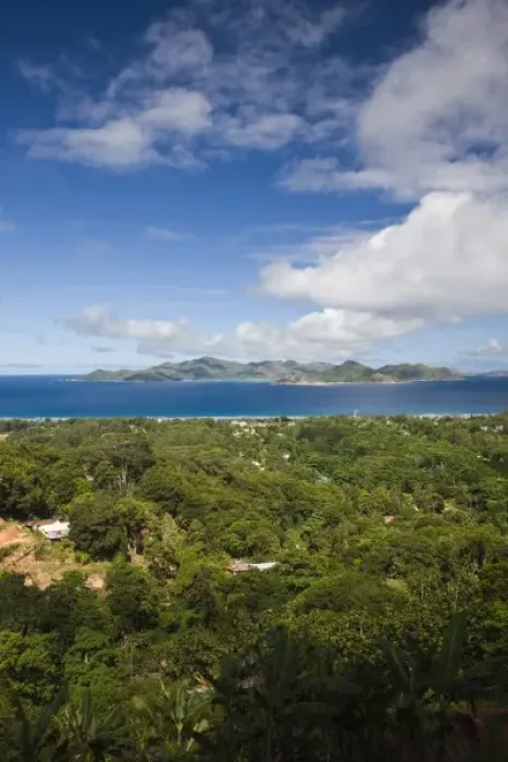 Framed Print : Seychelles, La Digue Island, Island view of La Passe from Nid d Aigle Peak (el Framed Print : Seychelles, La Digue Island, Island view of La Passe from Nid d Aigle Peak (el