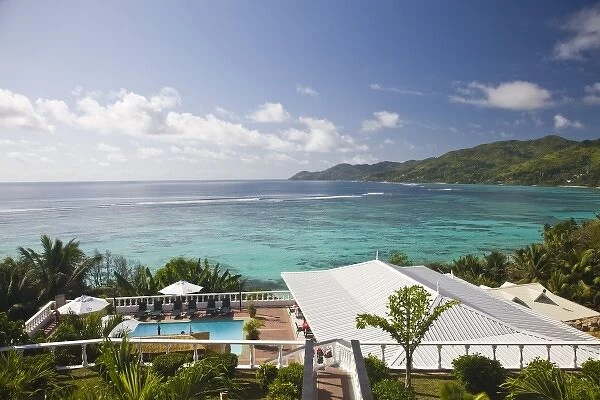 Seychelles, Mahe Island, Anse Royale Bay, view from Le Relax Hotel