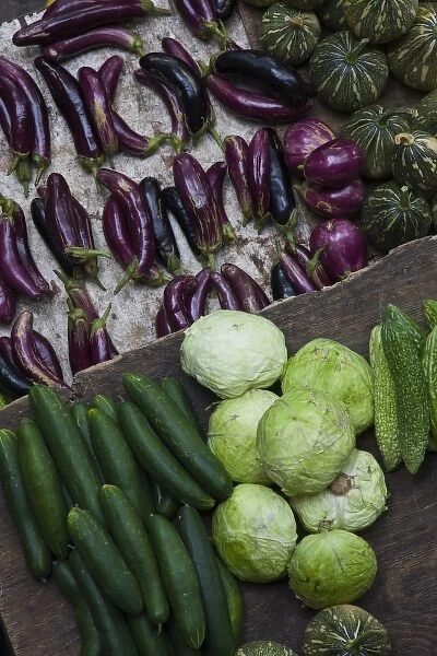 Seychelles, Mahe Island, Victoria, town market, vegetable stall