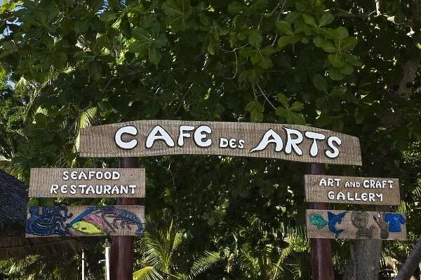 Seychelles, Praslin Island, Anse Volbert, sign for Cafe des Arts