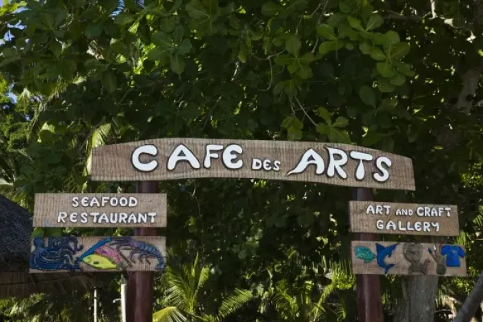 Framed Print : Seychelles, Praslin Island, Anse Volbert, sign for Cafe des Arts Framed Print : Seychelles, Praslin Island, Anse Volbert, sign for Cafe des Arts