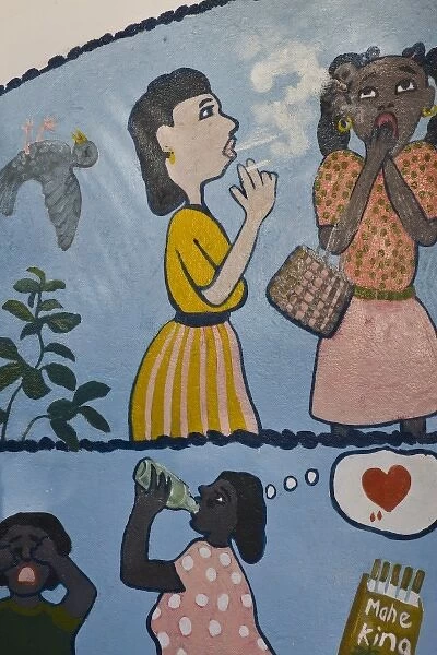 Seychelles, Praslin Island, Baie Ste-Anne, teen drop-in center mural
