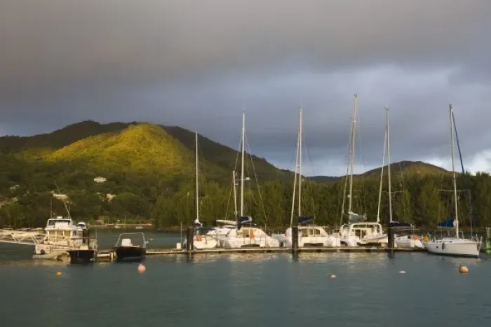 Framed Print : Seychelles, Praslin Island, Baie Ste-Anne, yacht harbor Framed Print : Seychelles, Praslin Island, Baie Ste-Anne, yacht harbor