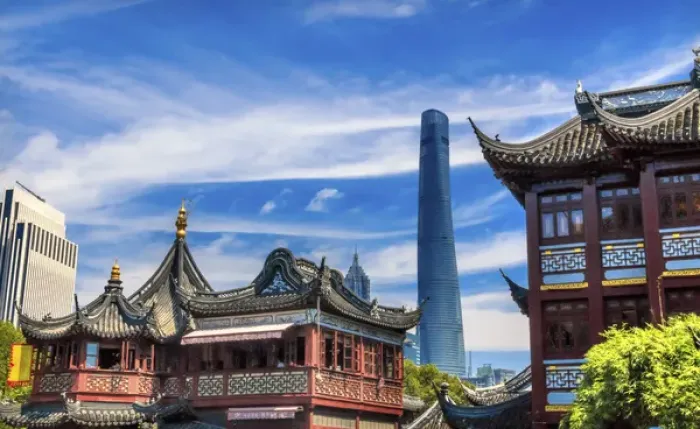 Framed Print : Shanghai Tower, Second Tallest Building in World, Jin Mao Tower from Yuyuan Garden