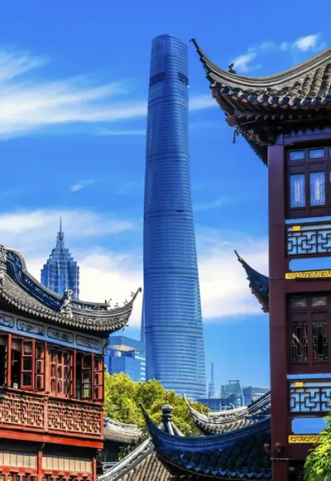 Framed Print : Shanghai Tower, Second Tallest Building in World, Jin Mao Tower from Yuyuan Garden