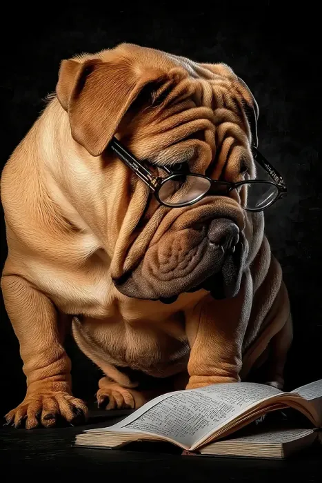 Framed Print : Shar-pei dog reading a manuscript. ©Jim Zuckerman  /  Jaynes Gallery  /  DanitaDelimont.com (AI)