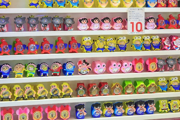 shelves of children toys, shops around Nine Pedestrian Street, Guangzhou, China