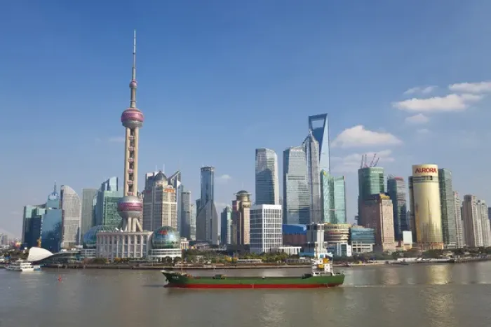 Framed Print : Ship & Pudong skyline, Shanghai, China Framed Print : Ship & Pudong skyline, Shanghai, China