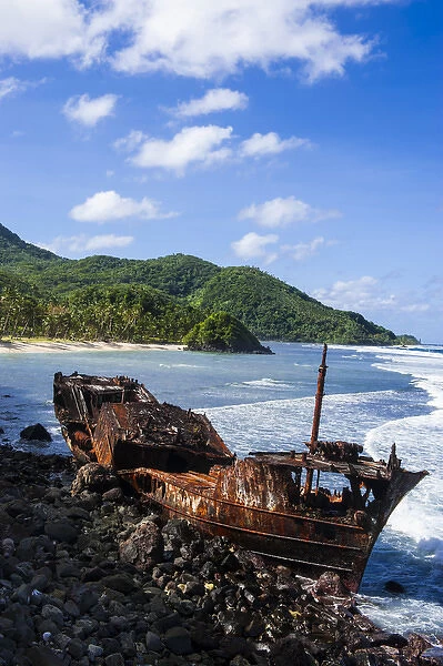 Shipwreck on the east coast of Tutuila island, American Samoa, South Pacific