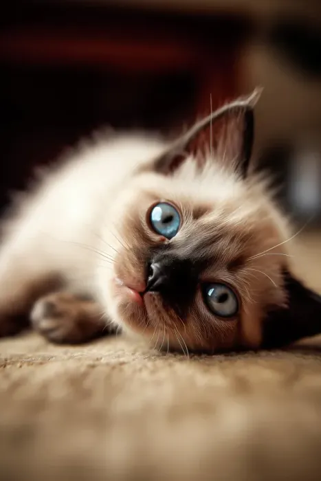Framed Print : Siamese kitten lying on blanket. (AI Generated) Framed Print : Siamese kitten lying on blanket. (AI Generated)