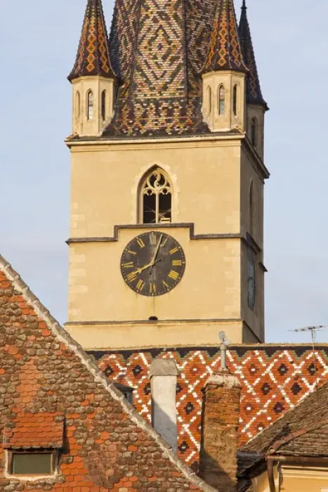 Framed Print : Sibiu, Hermannstadt in Transylvania, Protestant Church of the German saxon minority, steeple Framed Print : Sibiu, Hermannstadt in Transylvania, Protestant Church of the German saxon minority, steeple